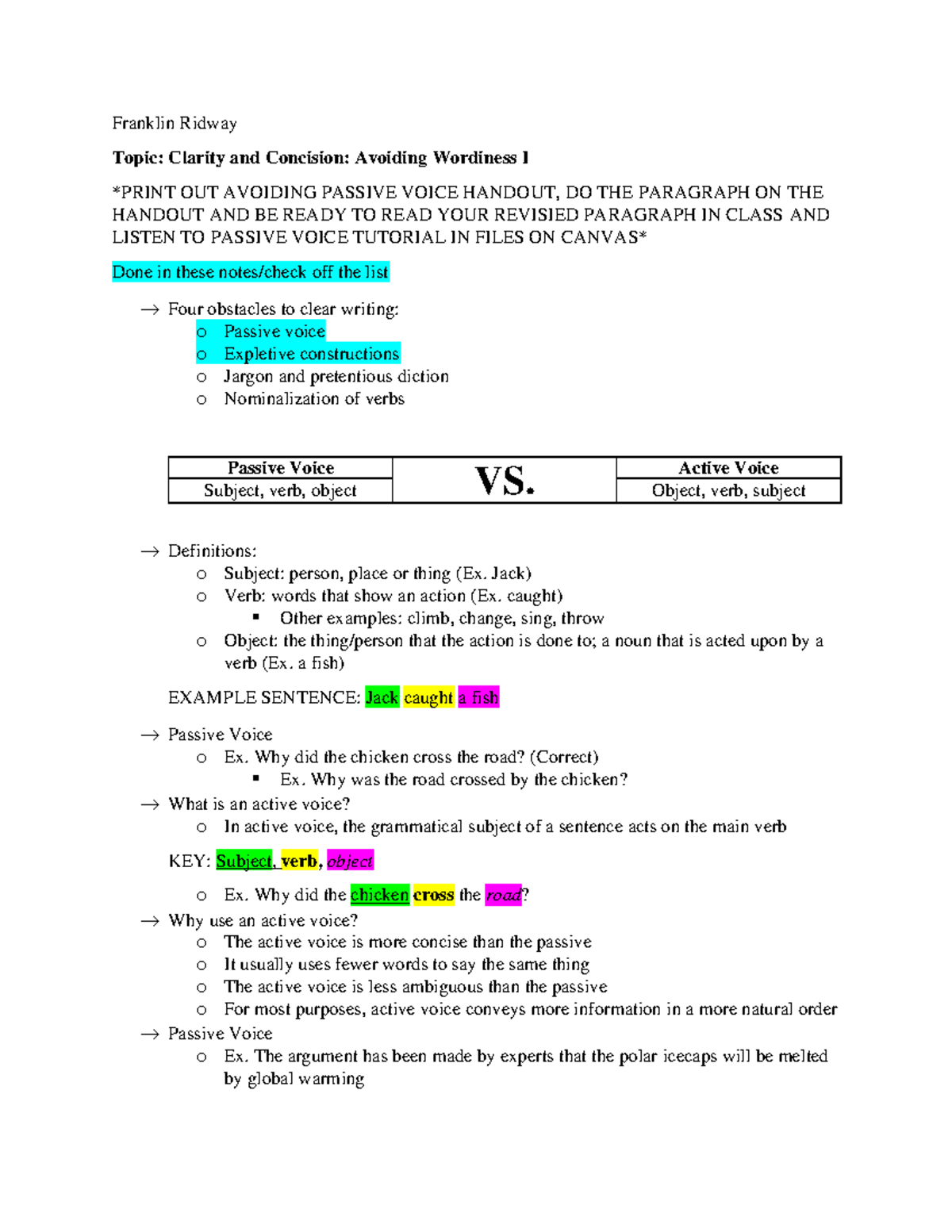 Clarity And Concision - Avoiding Wordiness I - Franklin Ridway Topic ...