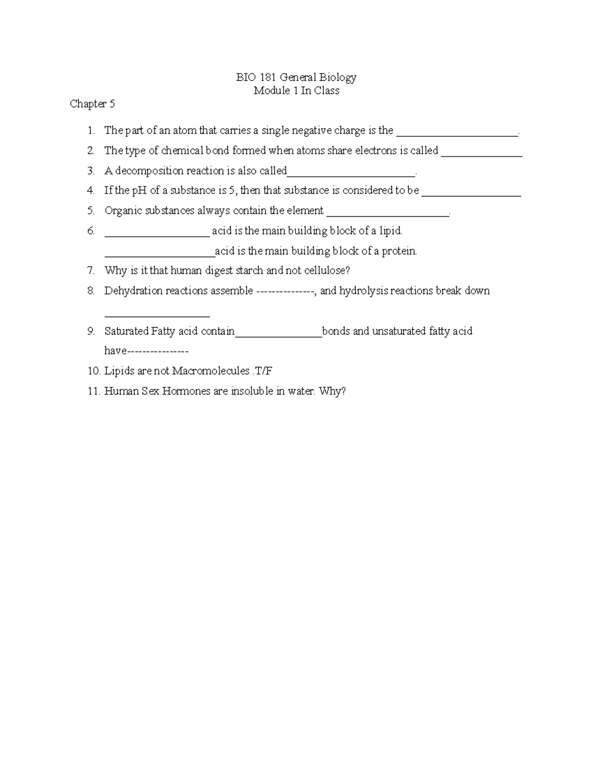 BIO 181 IC Ch 5 - Worksheet - BIO 181 General Biology Module 1 In Class ...