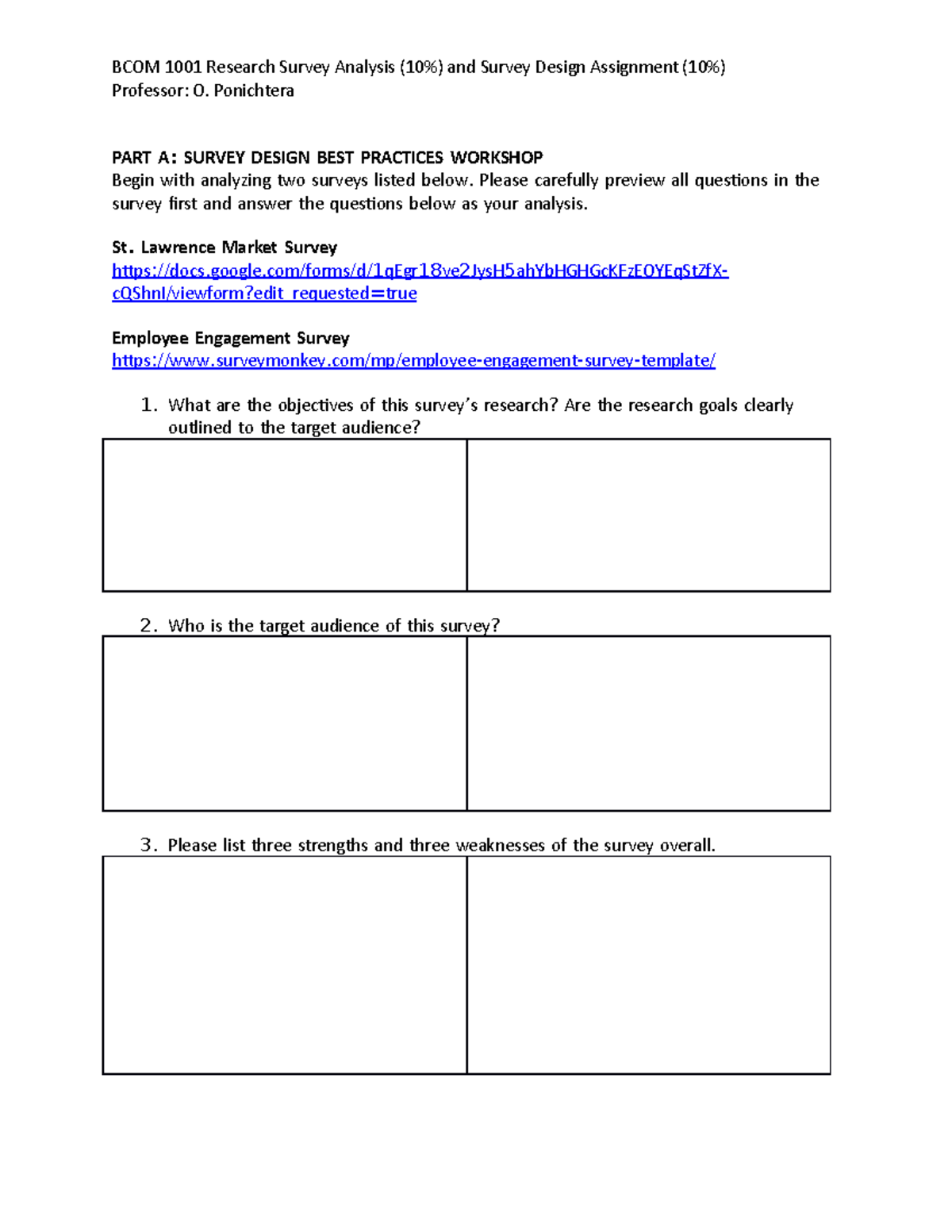 Survey Design Analysis Workshop Edited - BCOM 1001 Research Survey ...