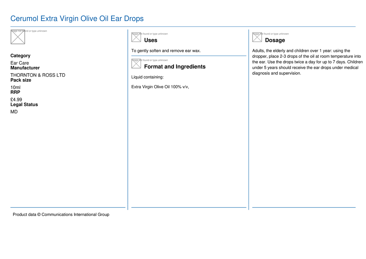 Cerumol extra virgin olive oil ear drops Cerumol Extra Virgin Olive