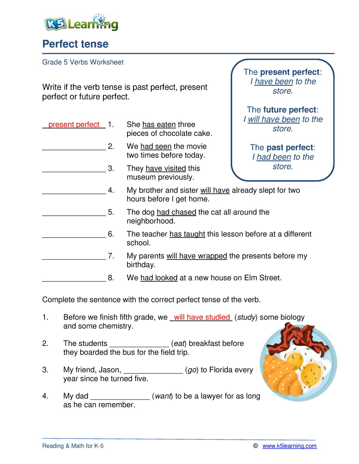 Grade 5 perfect tense b - NONE - Perfect tense Grade 5 Verbs Worksheet ...