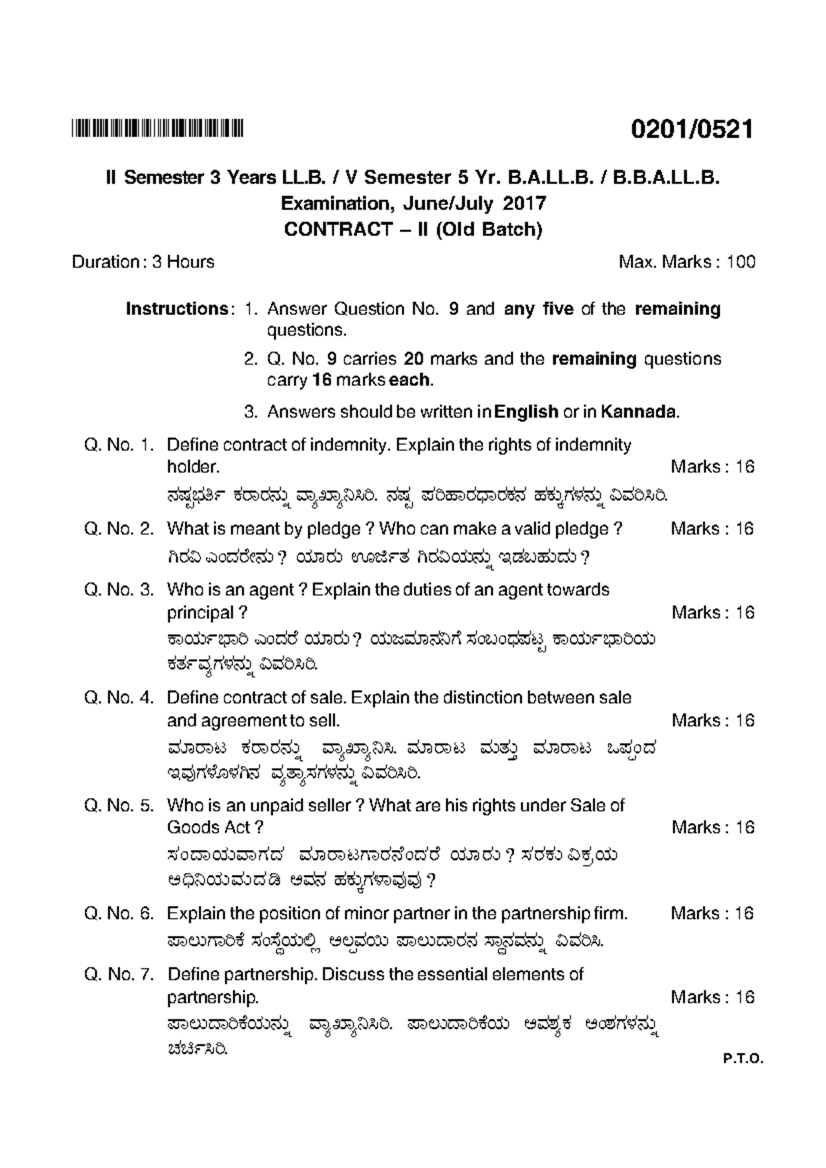JUNE 2017 QUESTION PAPER Llb KSLU Studocu