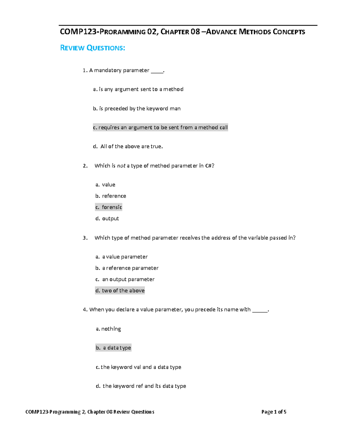 Review Questions Ch08 Advance-Method-Concepts - COMP123-PRORAMMING 02 ...