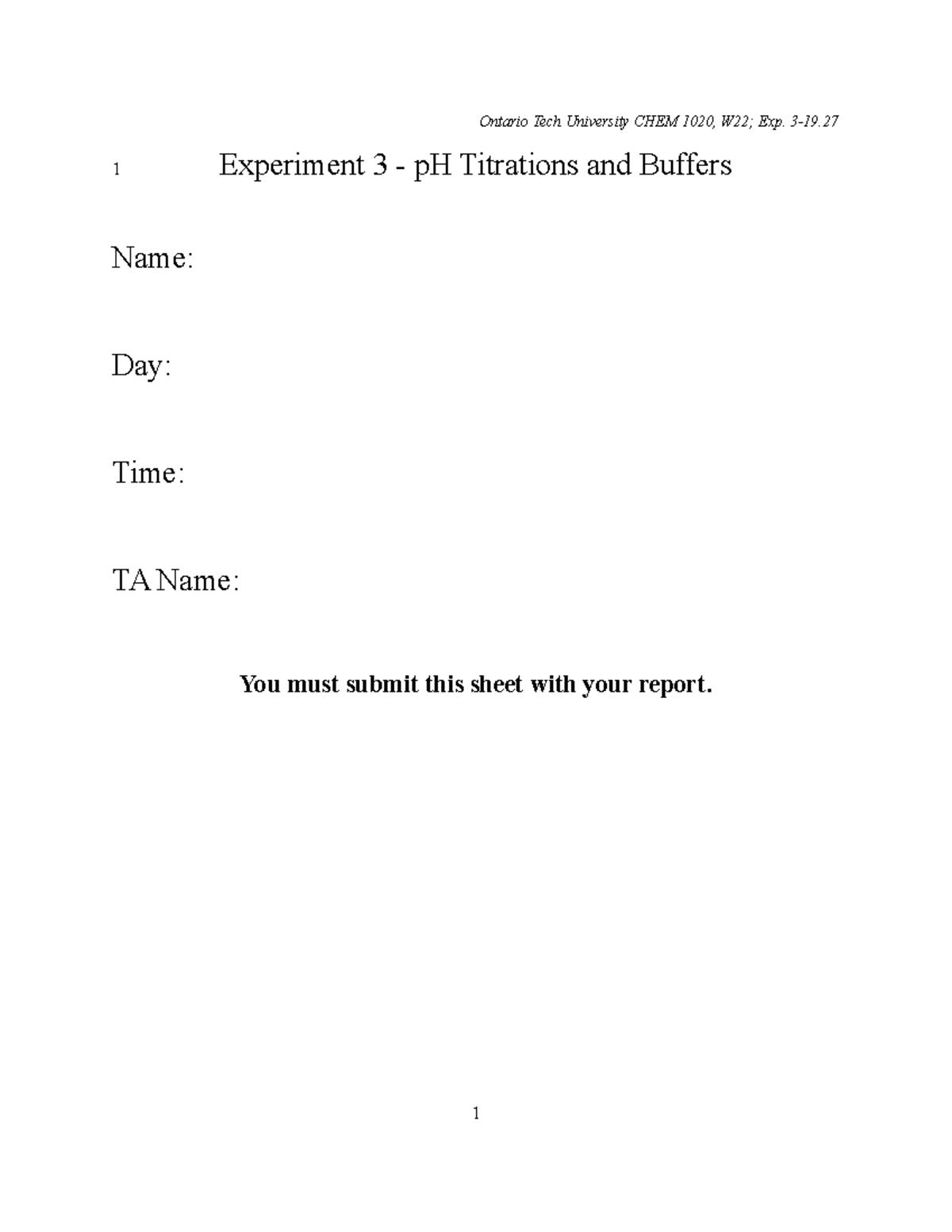P H Titrations and Buffers report template W22 1 Experiment 3 pH