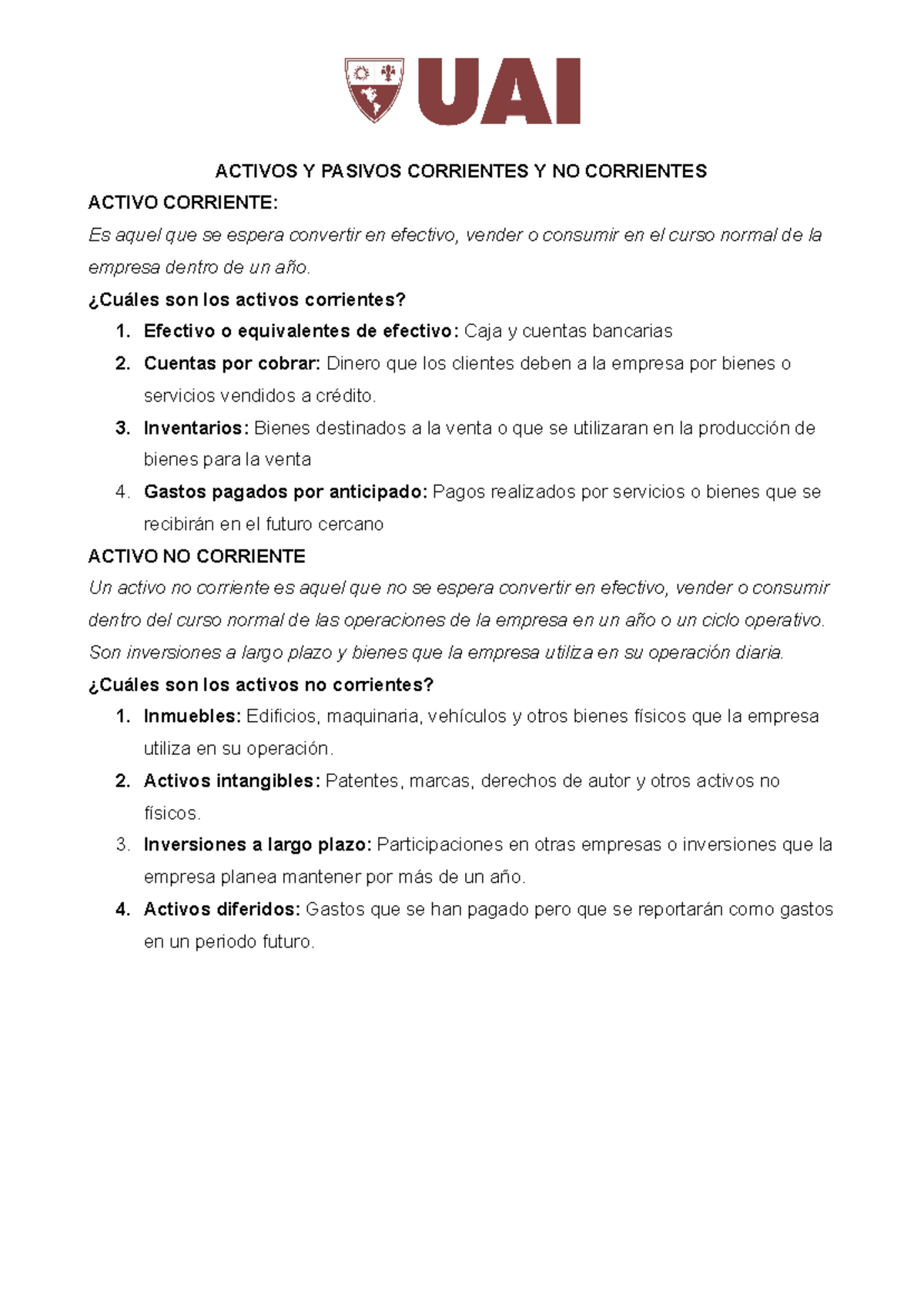 Activos y Pasivos Corrientes y No Corrientes - ACTIVOS Y PASIVOS ...
