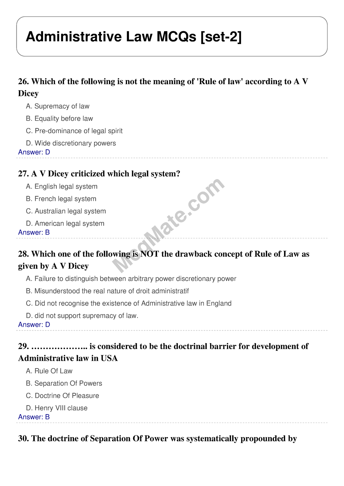 essay questions for administrative law