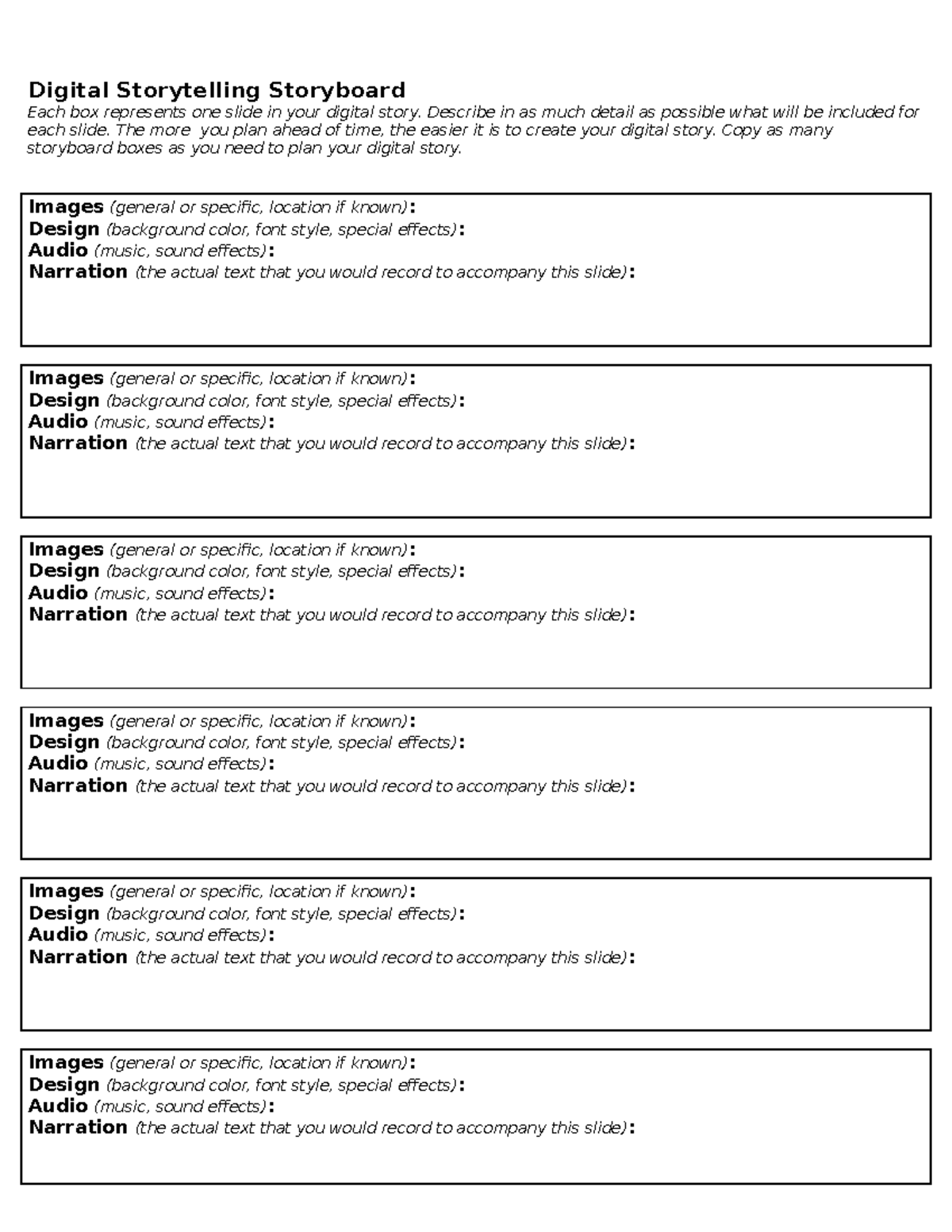 Storyboard Template - essential - Digital Storytelling Storyboard Each ...