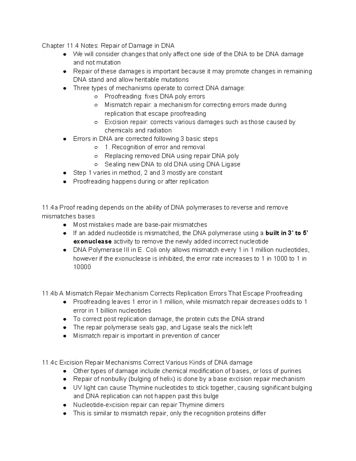 Cycle 3 - Chapter 11 Notes: Repair of Damage in DNA We will consider ...
