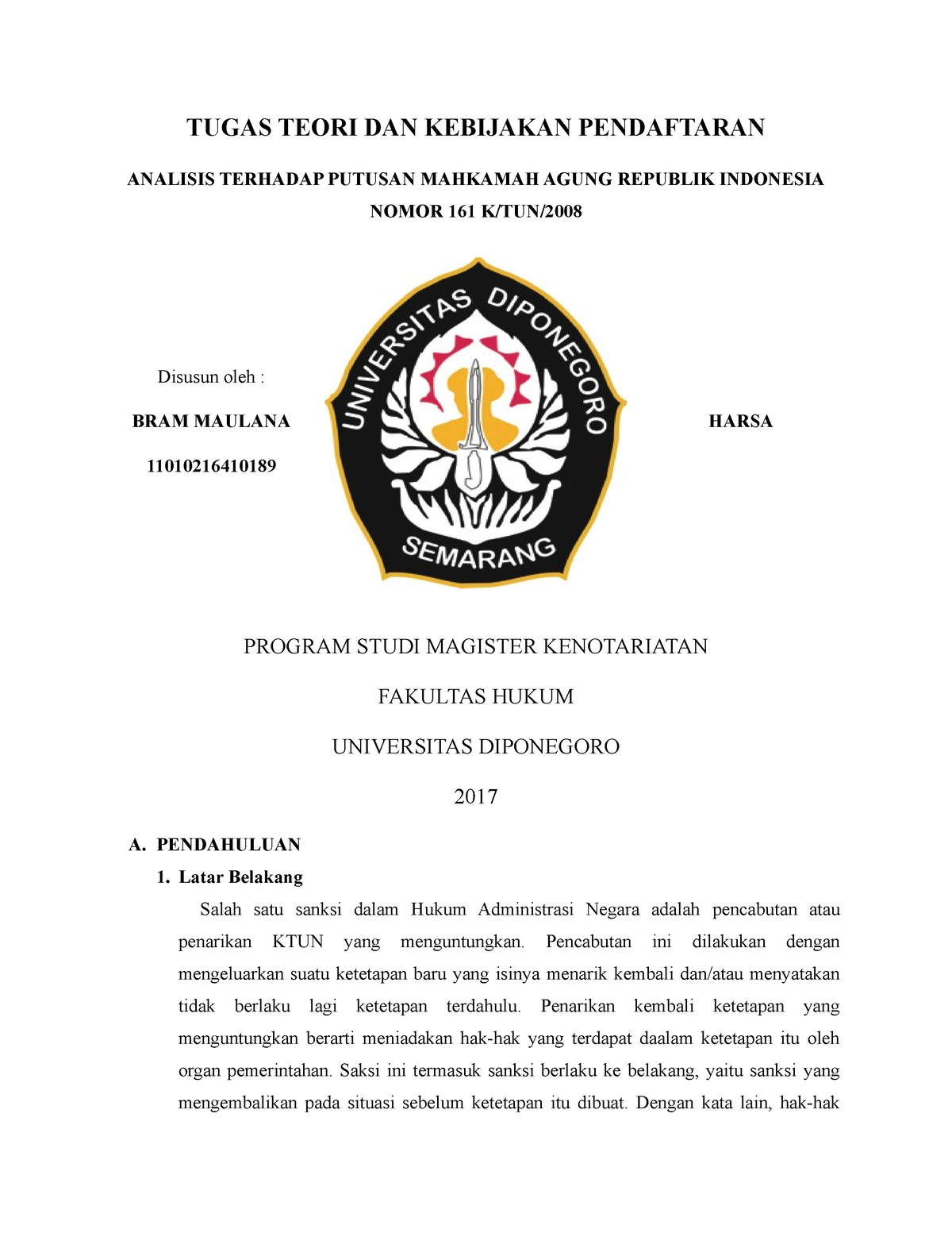 ANALISIS TERHADAP PUTUSAN MAHKAMAH AGUNG REPUBLIK INDONESIA NOMOR 161 K ...