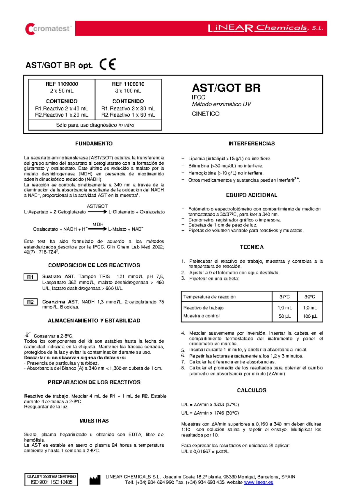 Inserto GOT - NINGUNA - AST/GOT BR opt. REF 1109000 REF 1109010 2 x 50 ...