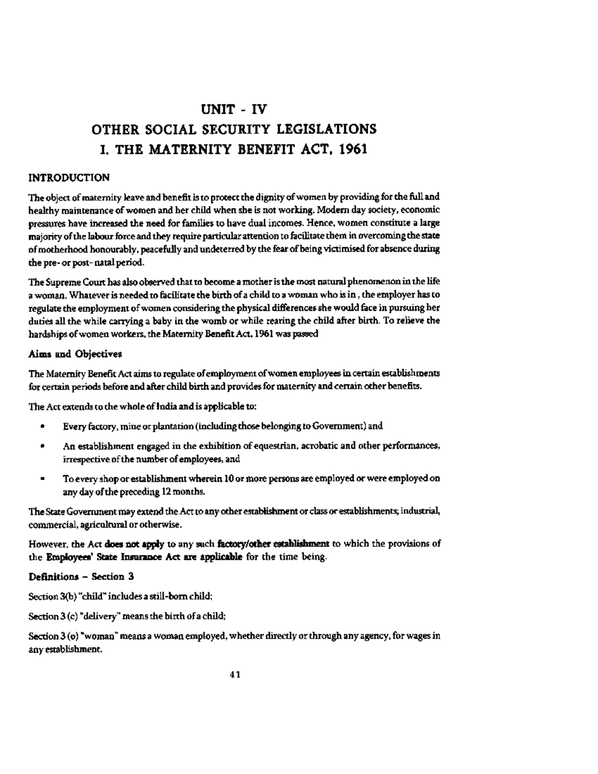 Maternity Benefit Act, 1961 Industrial And Labour Laws II Studocu