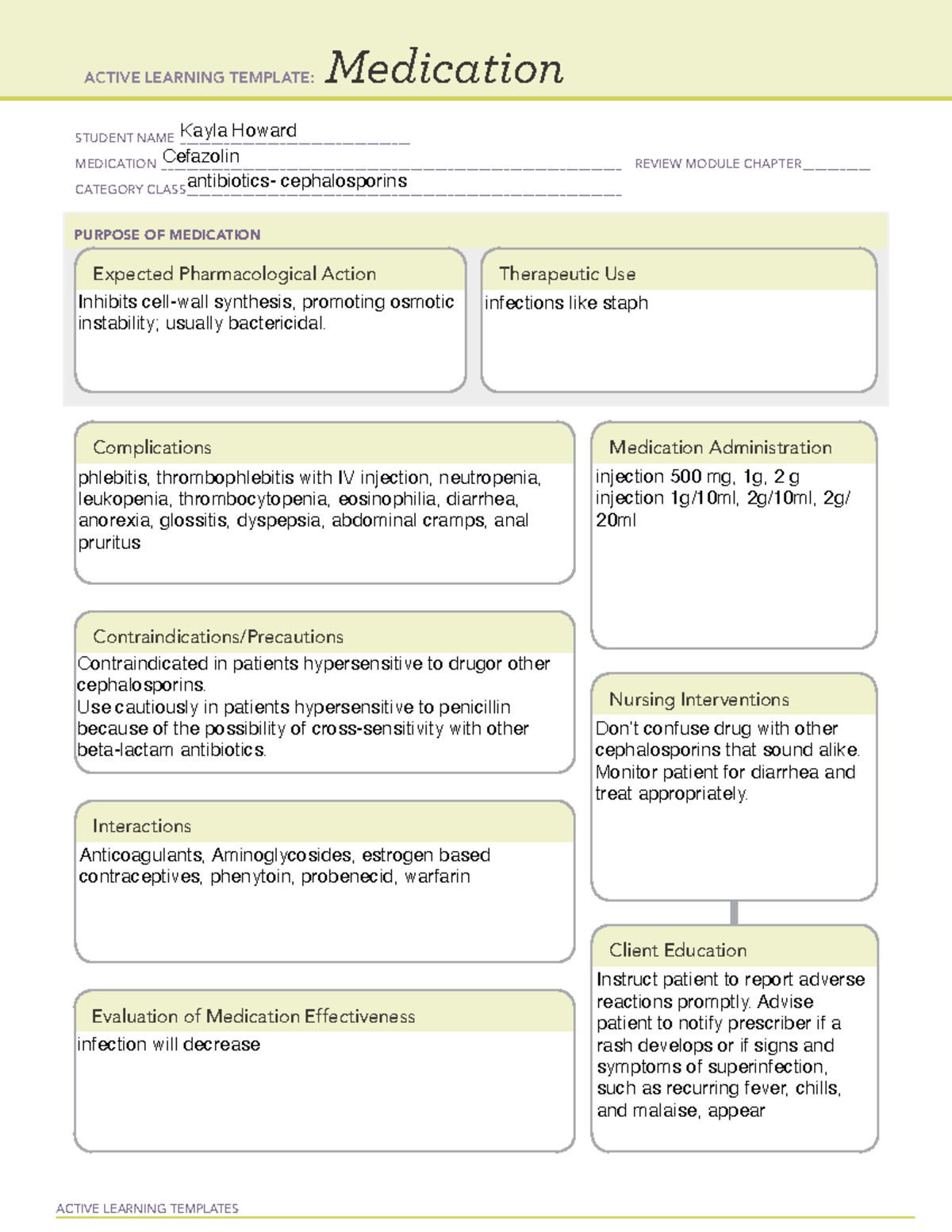 Cefazolin - med sheets - ACTIVE LEARNING TEMPLATES Medication STUDENT ...