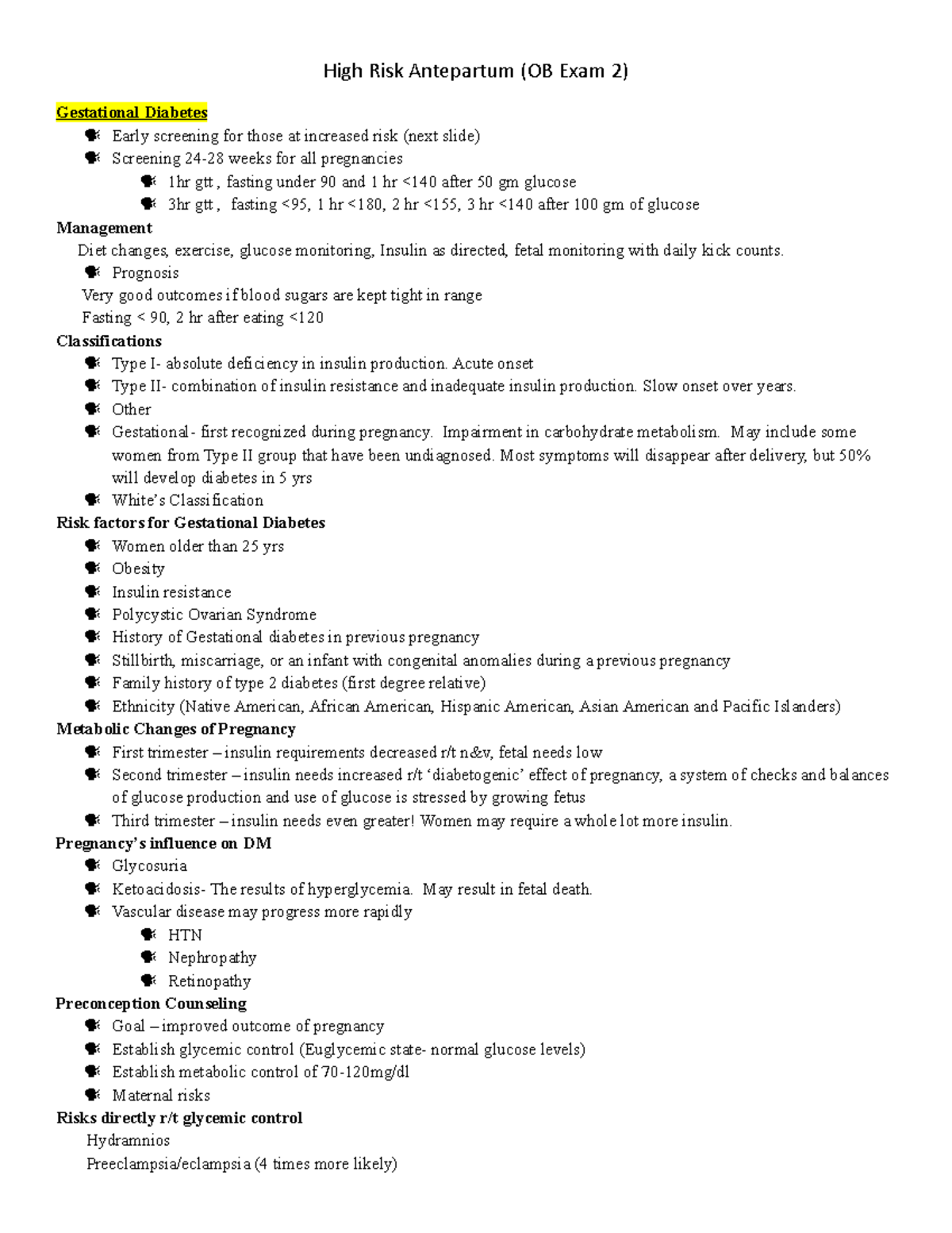 High Risk Antepartum Notes OB Exam 2 - High Risk Antepartum (OB Exam 2 ...