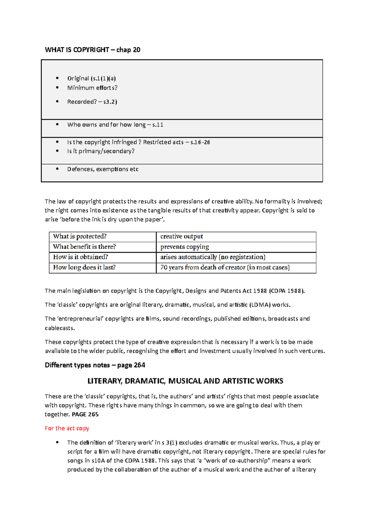 IP Copyright notes - ws notes - WHAT IS COPYRIGHT – chap 20 Original (s ...