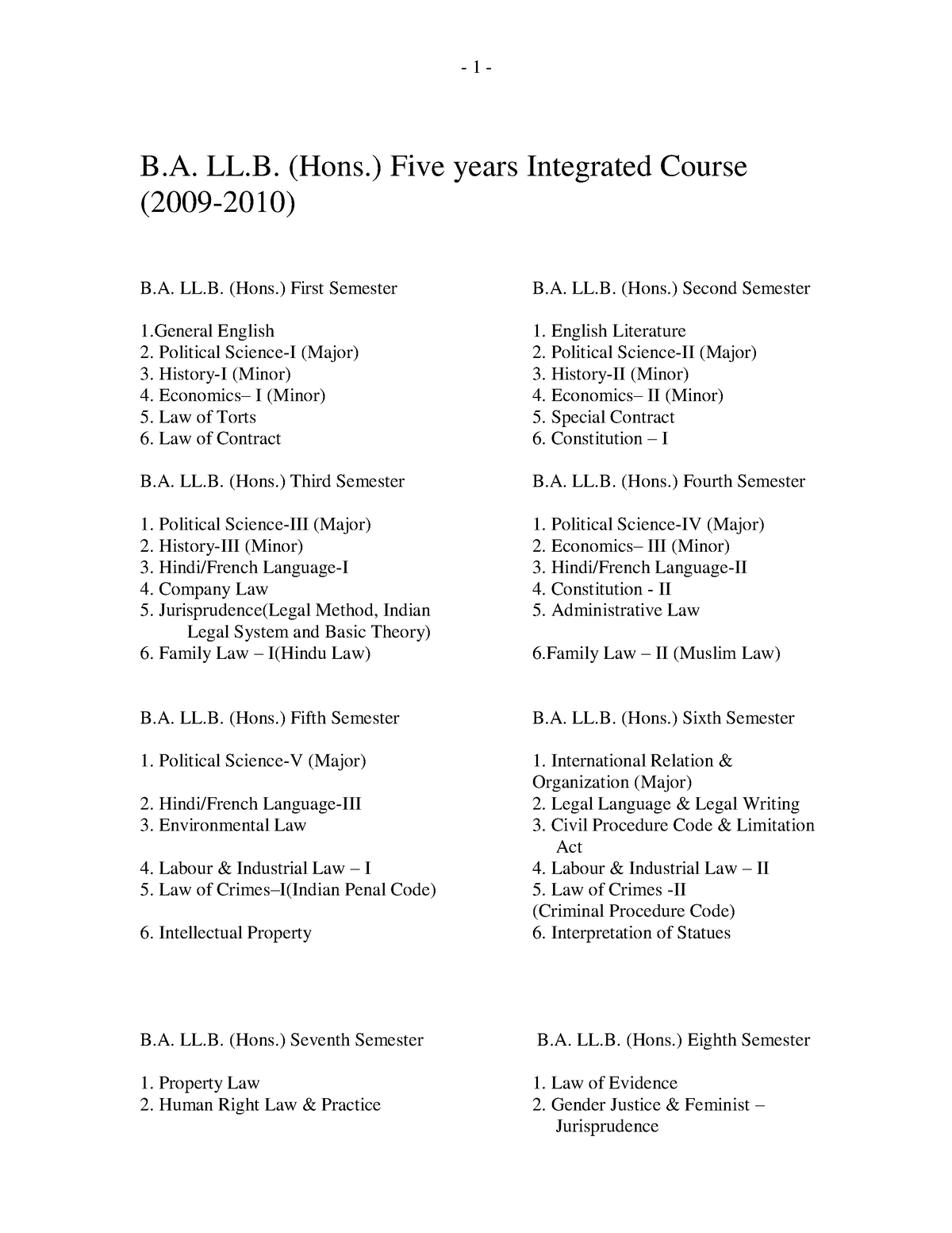 Full Syllabus B.a. Ll.b. Five Year Course-1 - B. LL. (Hons.) Five Years ...