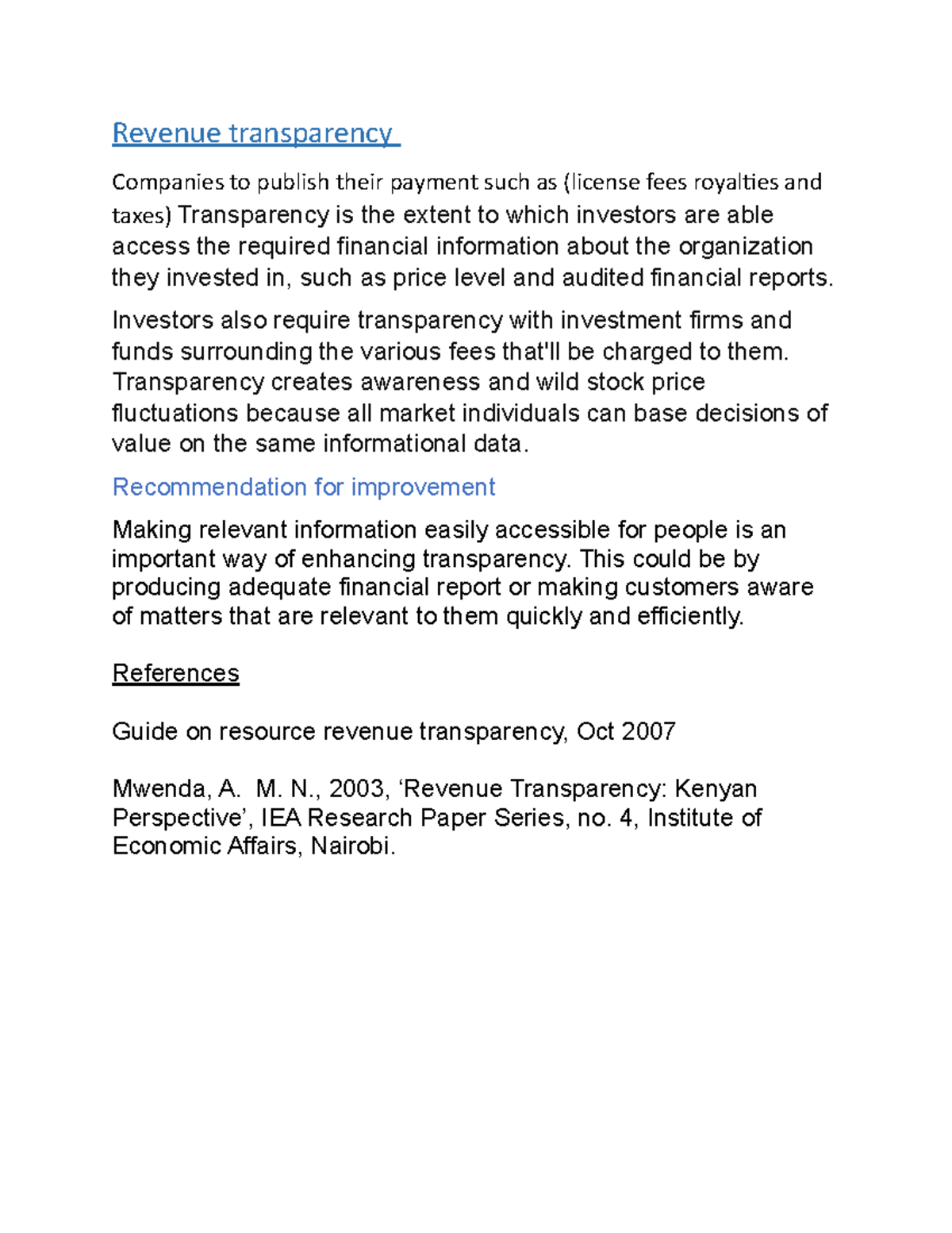 Revenue transparency summary - Business Law - UoN - Studocu