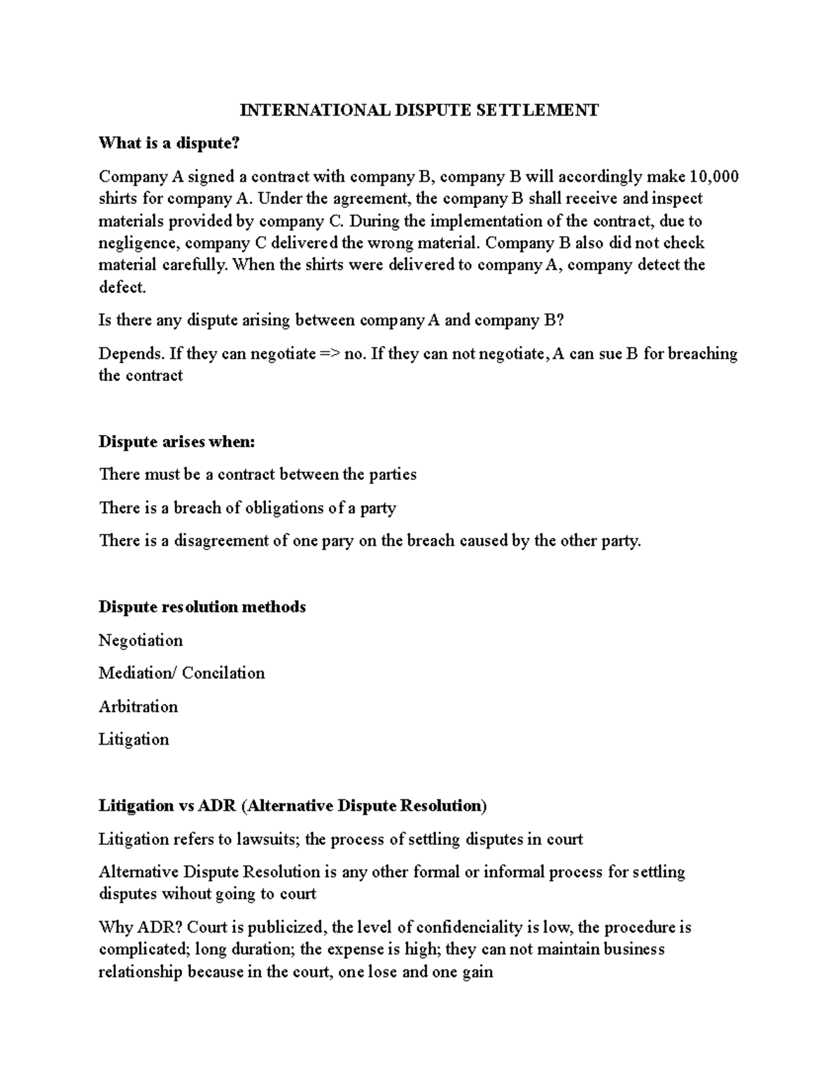 220615 International dispute settlement INTERNATIONAL DISPUTE