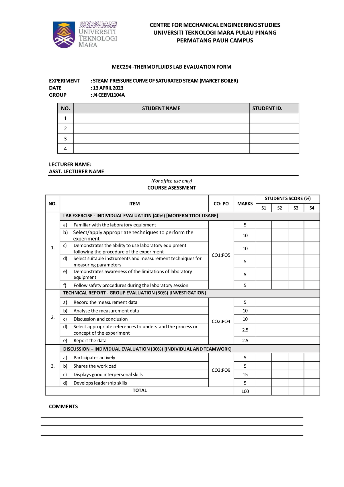 Marcet Boiler - CENTRE FOR MECHANICAL ENGINEERING STUDIES UNIVERSITI ...