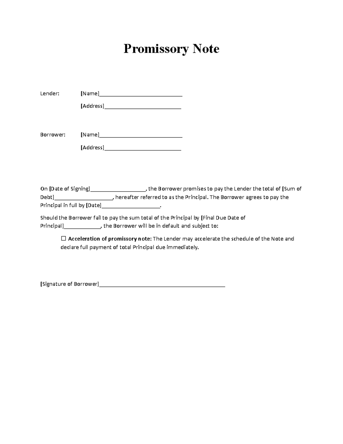 Promissory Note Template - Promissory Note Lender: [Name ...