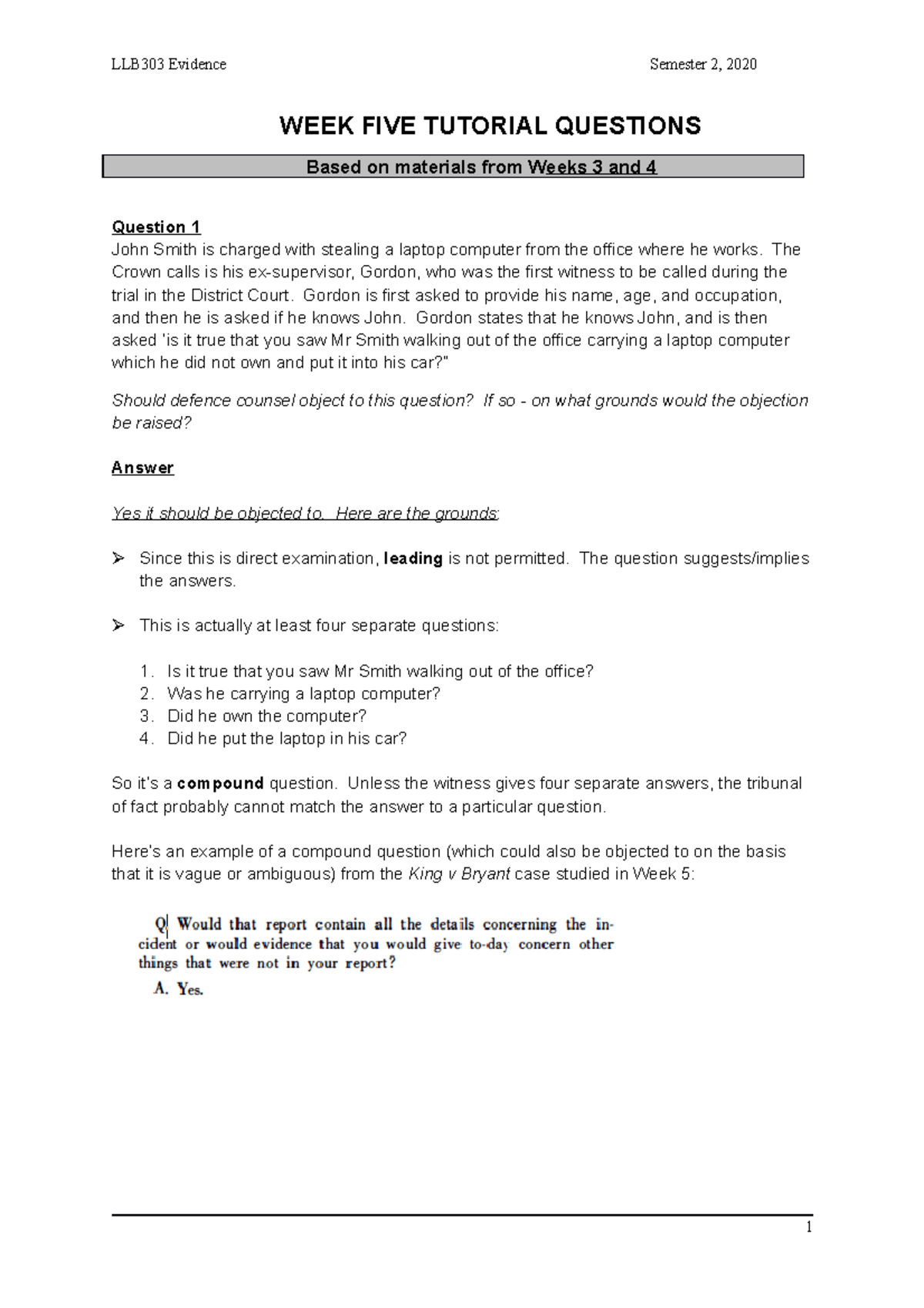 WEEK FIVE Tutor Guide - WEEK FIVE TUTORIAL QUESTIONS Based On Materials ...