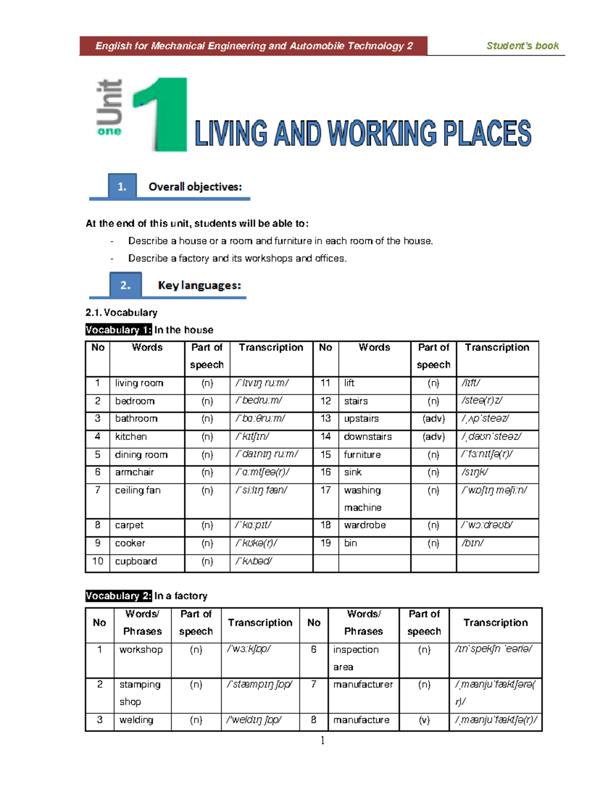 Unit 1 - Bài 1 - At The End Of This Unit, Students Will Be Able To ...