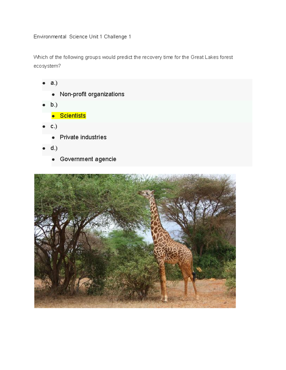 Environmental Science Unit 1 Challenge 1 - Environmental Science Unit 1 ...