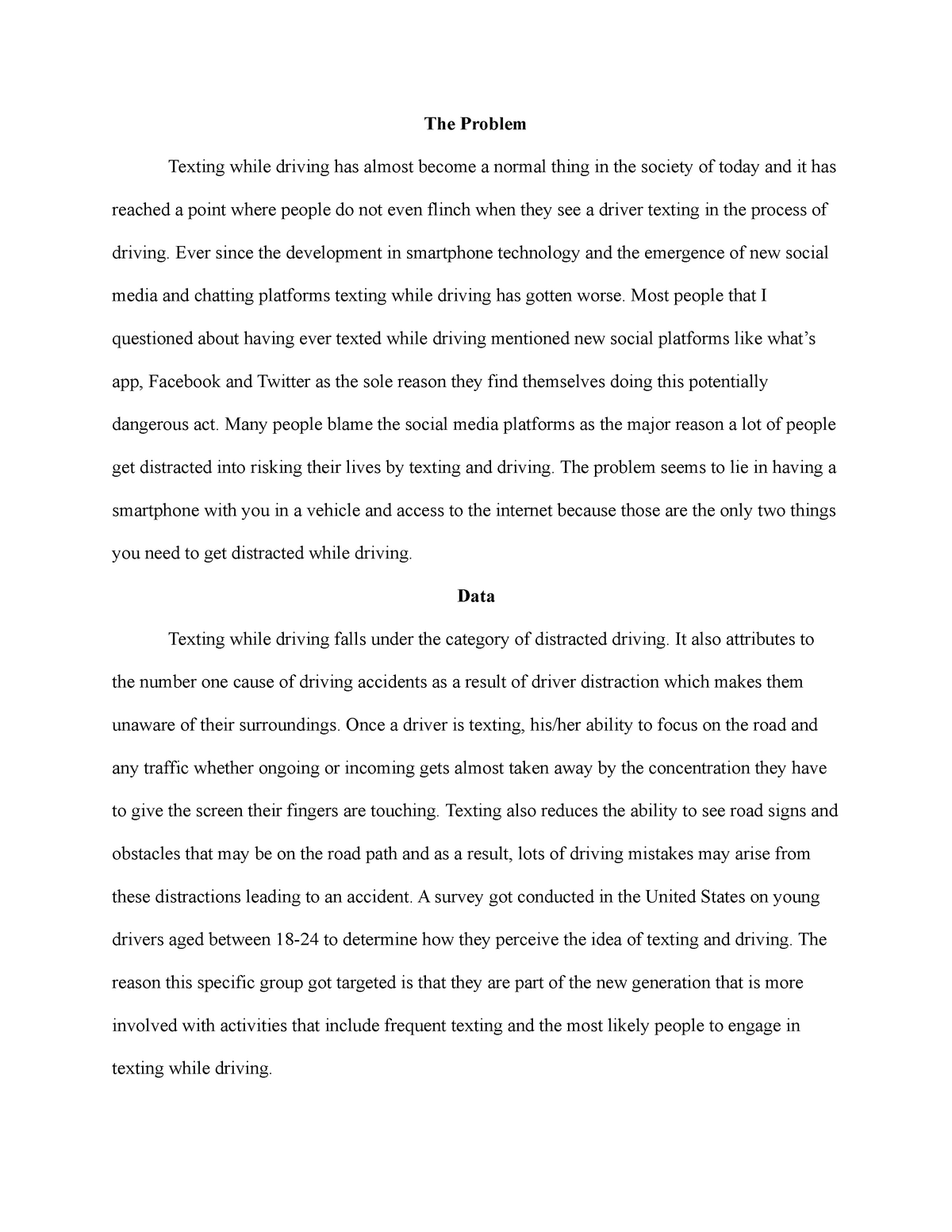texting and driving essay