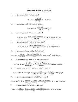 141 Mole Worksheet Key - CHEM-141-2527 General Chemistry I - StuDocu