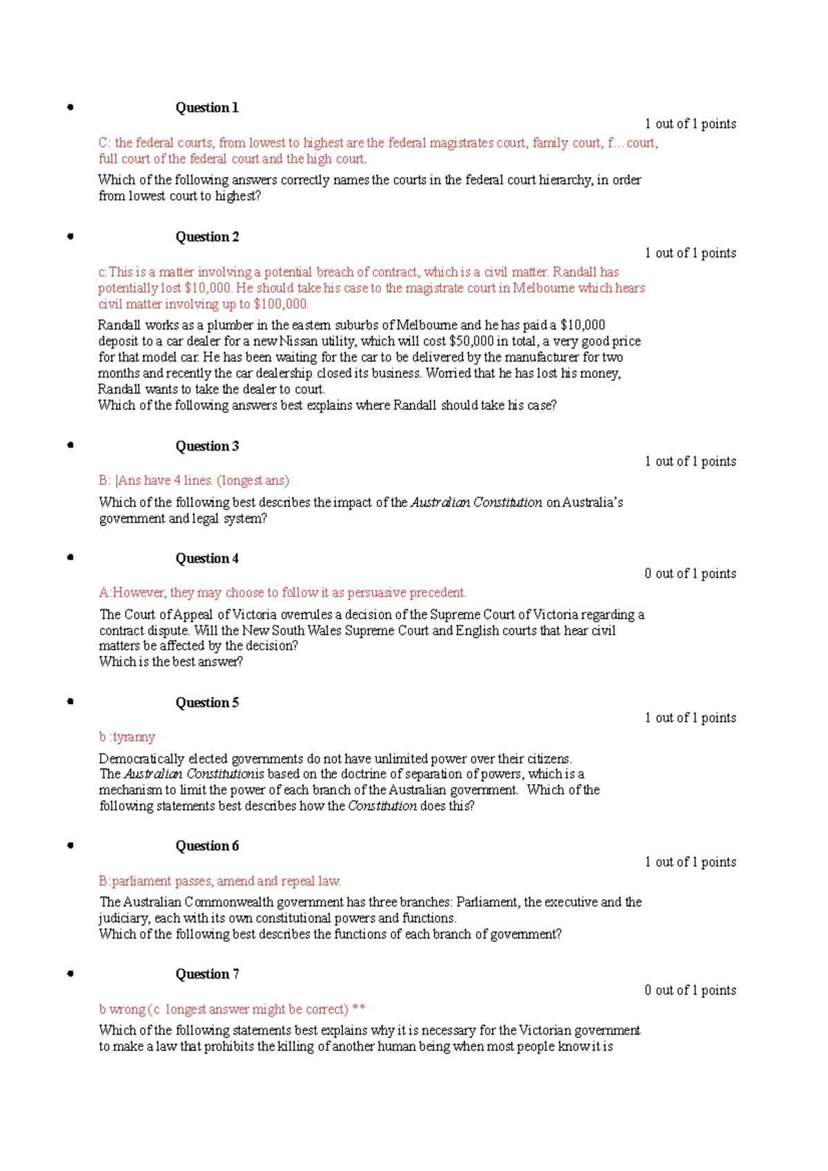 Exam, questions and answers - Question 1 1 out of 1 points C: the ...