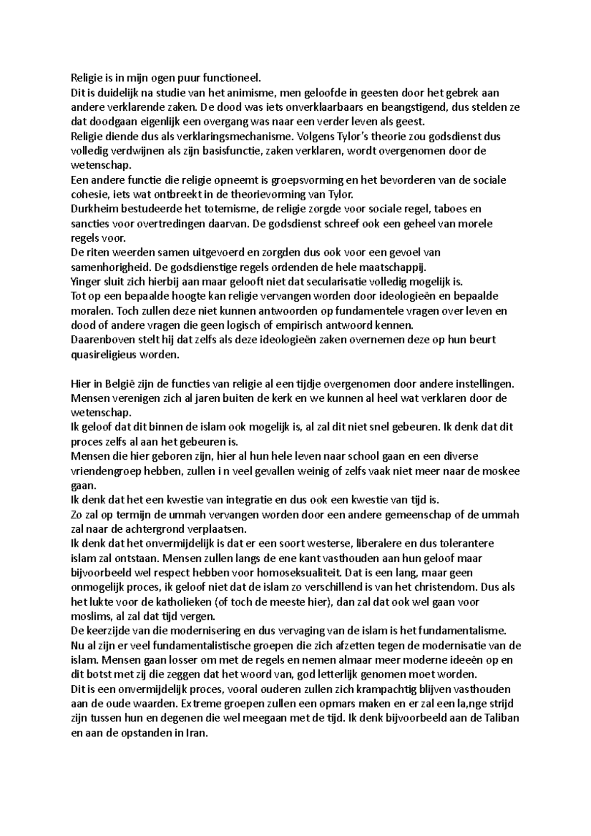 Sociologie - Module 7 - Verplichte Opdracht 7 - Religie Is In Mijn Ogen ...