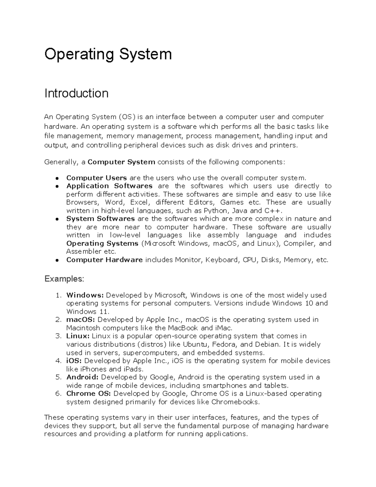 Operating system - short notes for exams - Operating System ...
