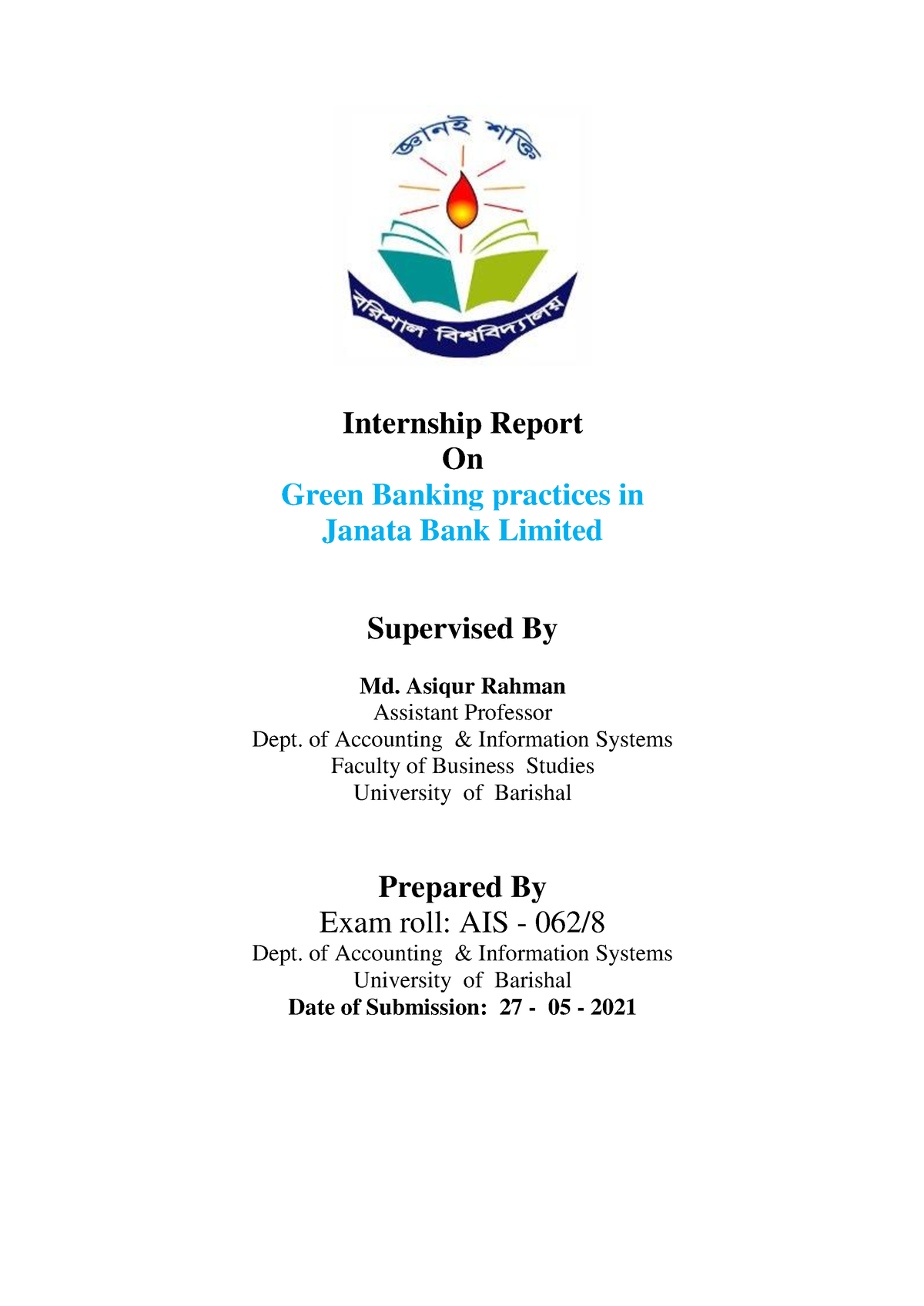 AIS 062 8 Internship Report Internship Report On Green Banking   Thumb 1200 1696 