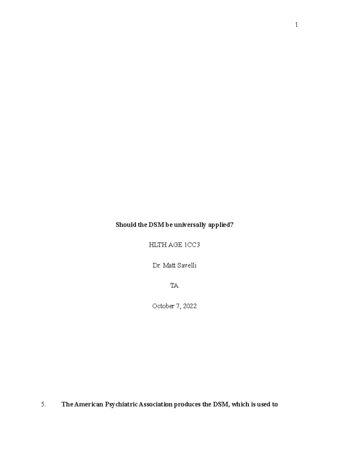 DSMEssaydue Oct 7 good copy - Should the DSM be universally applied ...