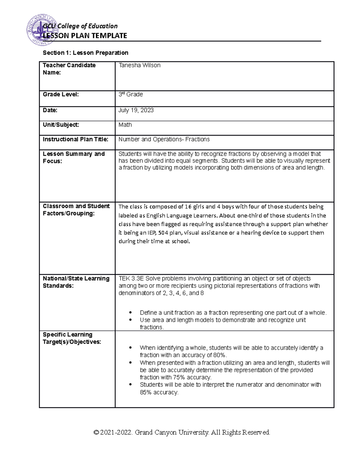 Differentiating Math Activities - LESSON PLAN TEMPLATE Section 1 ...