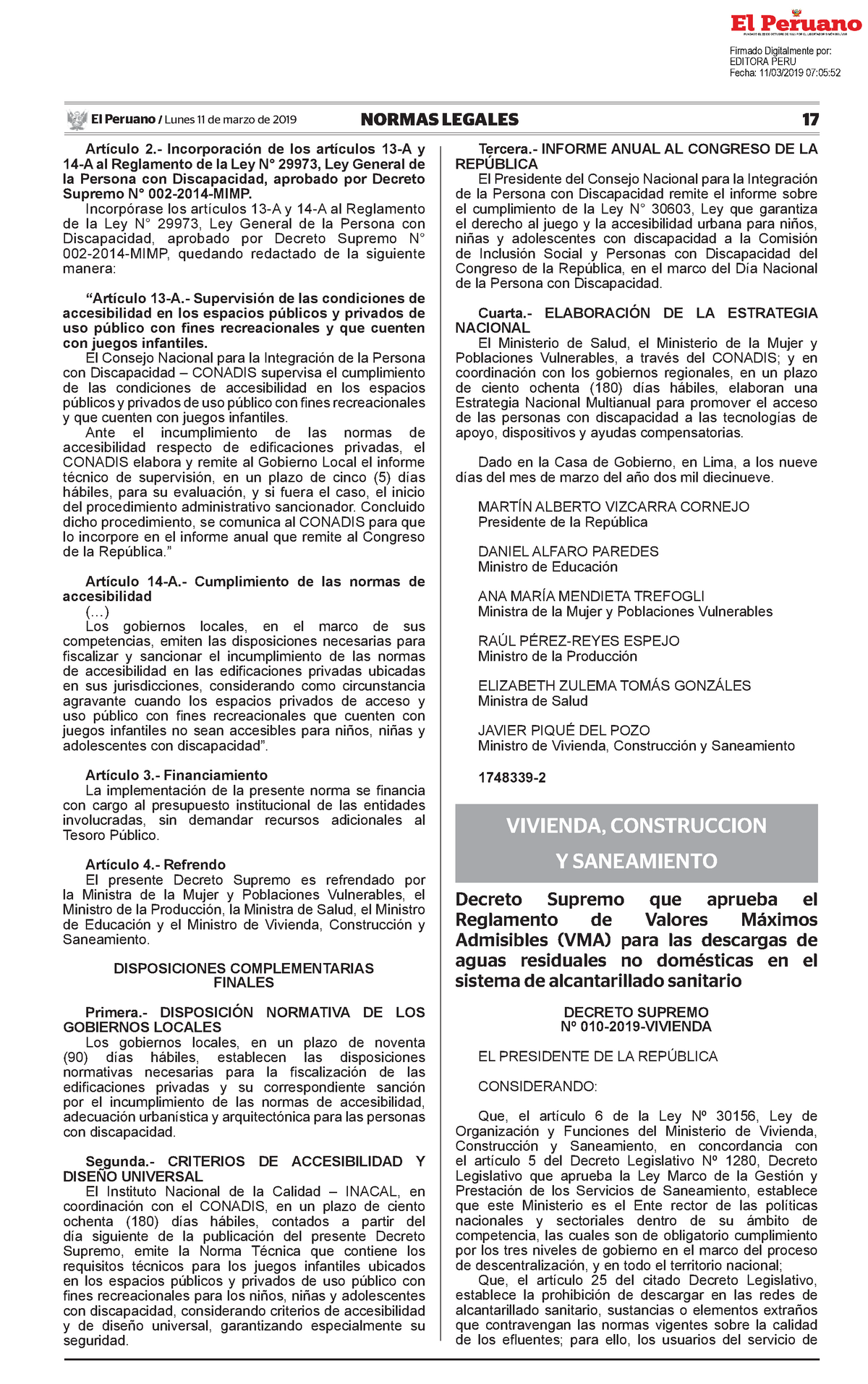 Decreto Supremo N° 010-2019- Vivienda - El Peruano / Lunes 11 De Marzo ...