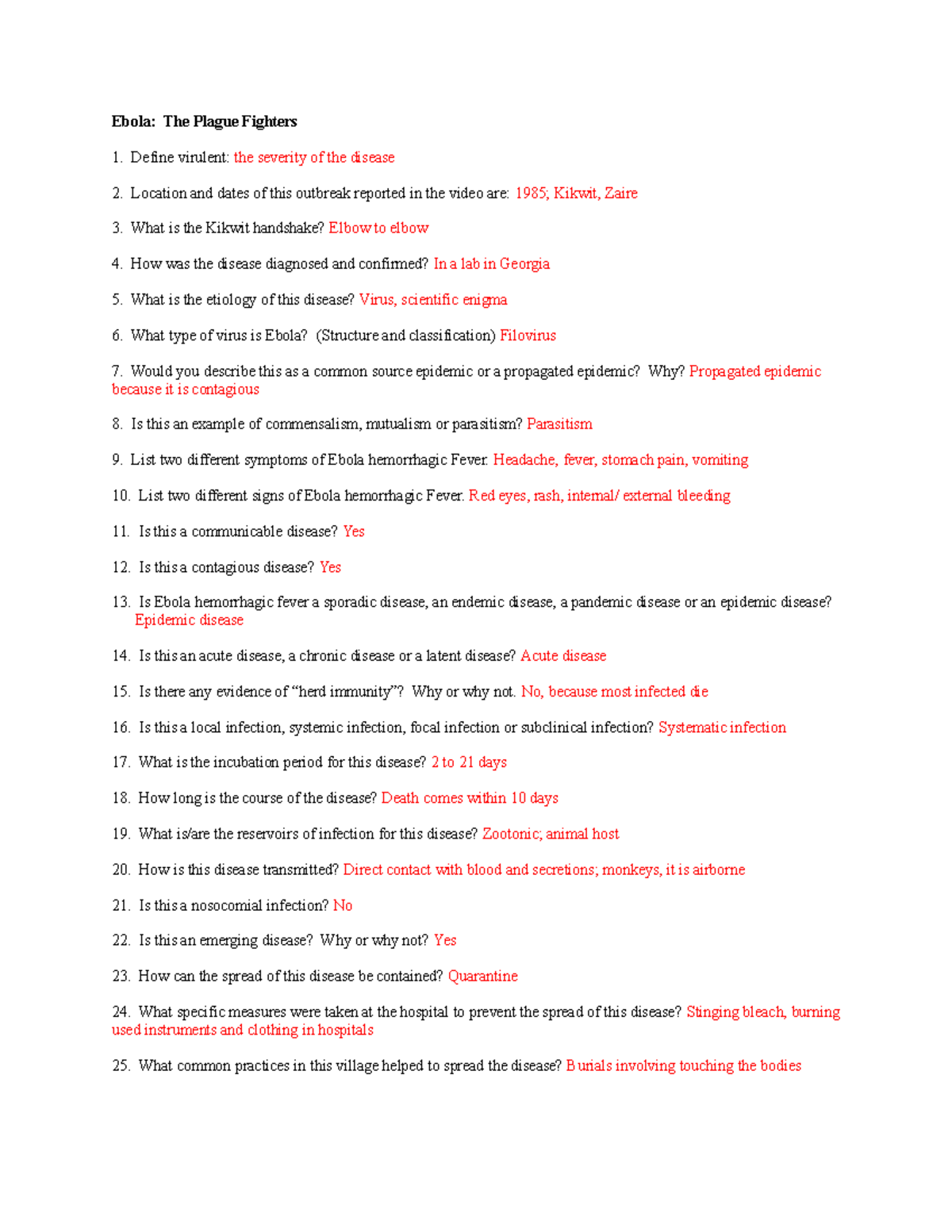 Seminar assignments - Ebola worksheet - Ebola: The Plague Fighters 1.  Define virulent: the severity - Studocu