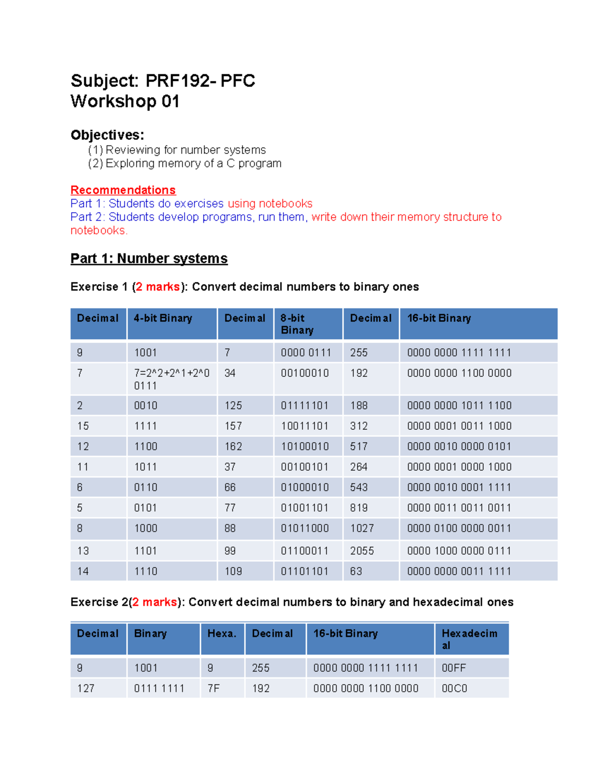 Workshop 01 - Arwe - Subject: PRF192- PFC Workshop 01 Objectives: (1 ...