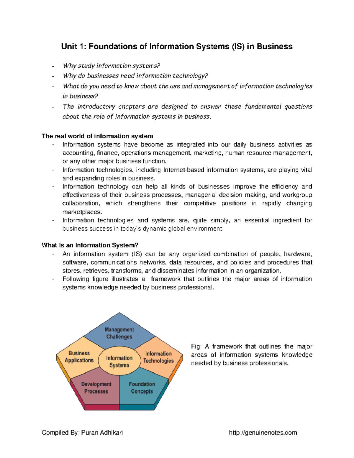 Unit 1 Foundations of Information Systems IS in Business - Unit 1 ...