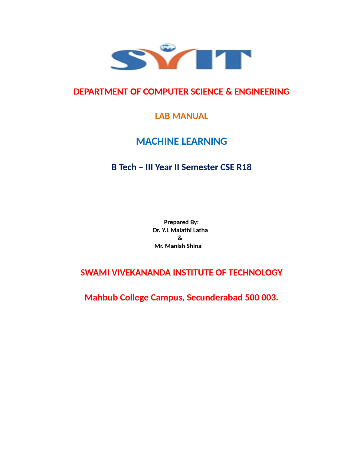 ML Lab Manual 1 - DEPARTMENT OF COMPUTER SCIENCE & ENGINEERING LAB ...