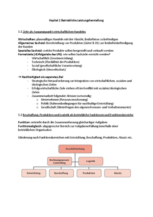 Leistungsprozesse, Produktion - Kapitel 1 Betriebliche ...