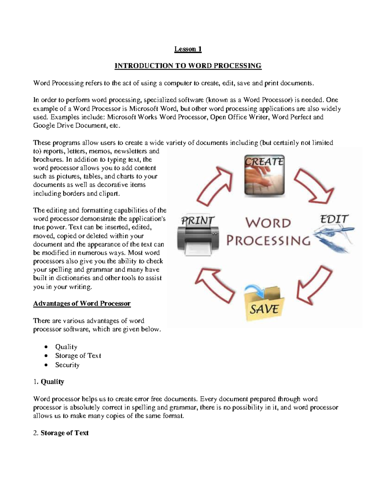 essay about the importance of using word processing in college