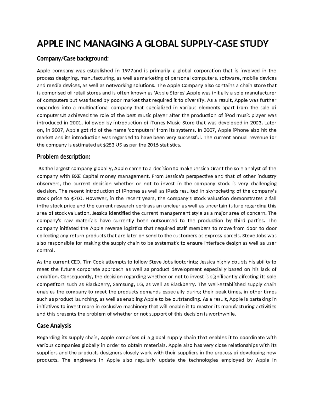 apple inc. managing a global supply chain case study pdf