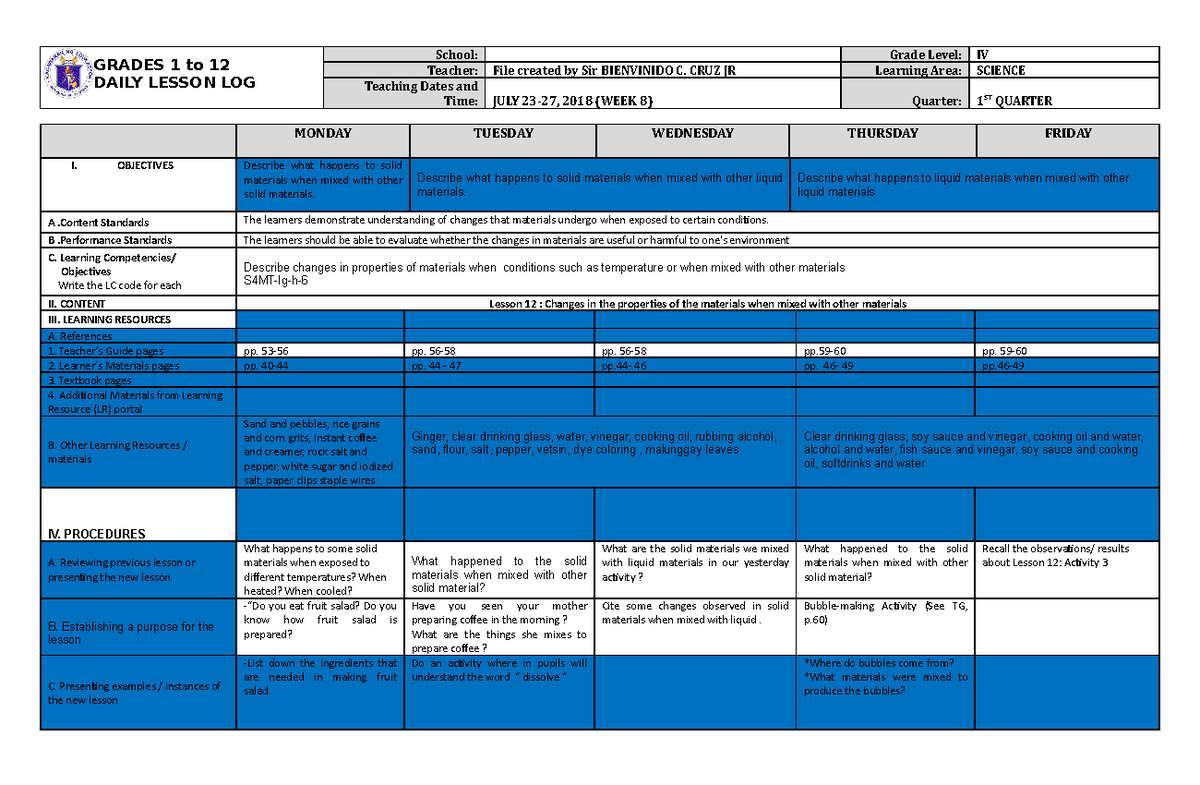 DLL Science 4 Q1 W8 - DLLL DDF VFVF DFDFWDS EWE - GRADES 1 to 12 DAILY ...