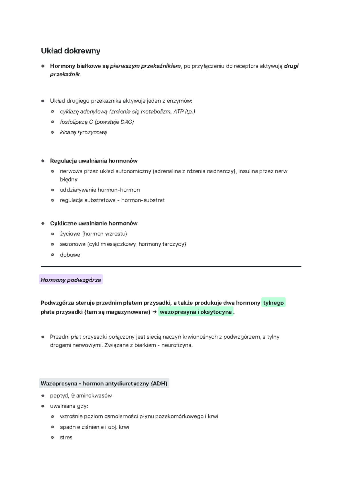 Układ dokrewny - Streszczenie z ksiązki Jaworek - Układ dokrewny