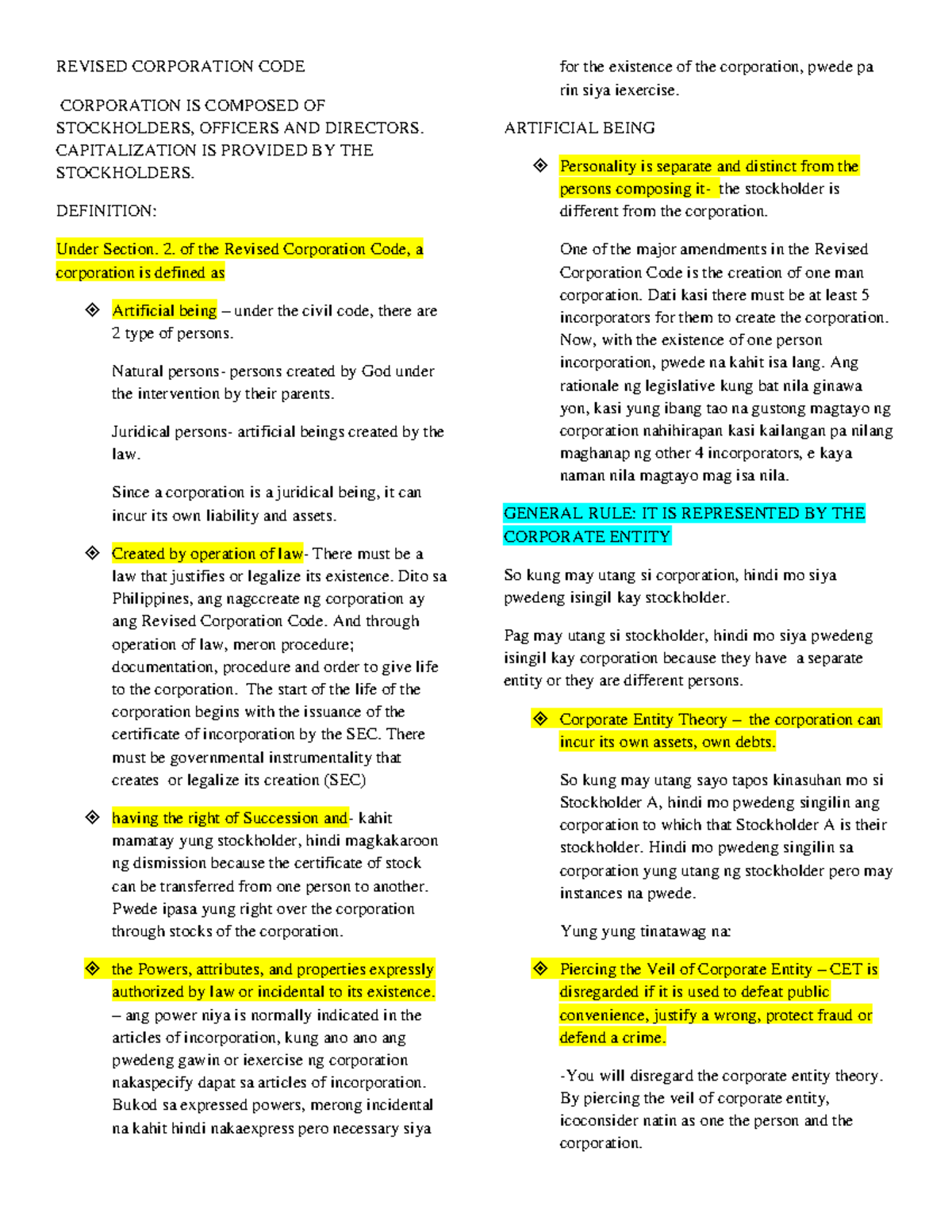 Revised Corporation CODE Reviewer - REVISED CORPORATION CODE ...