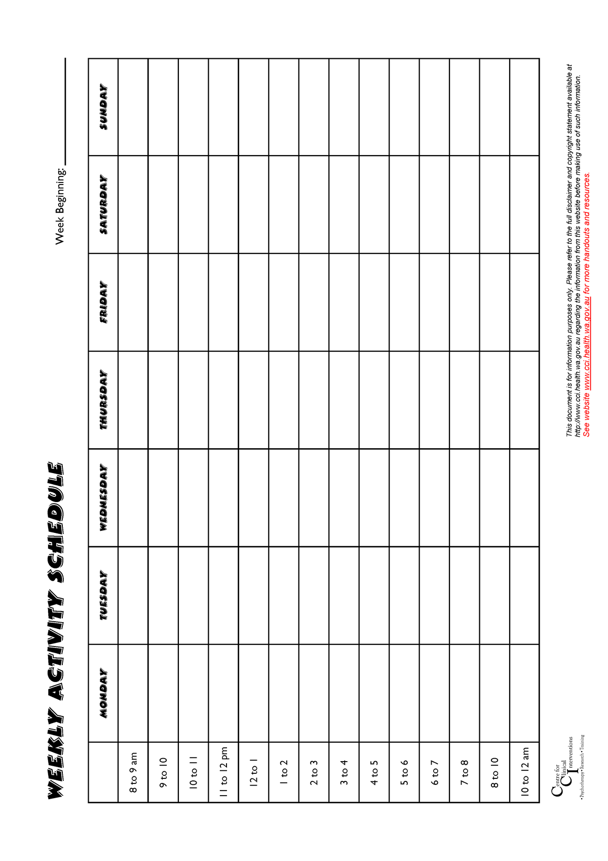 Weekly Activity Schedule Planner - Weekly Activity Schedule Monday ...