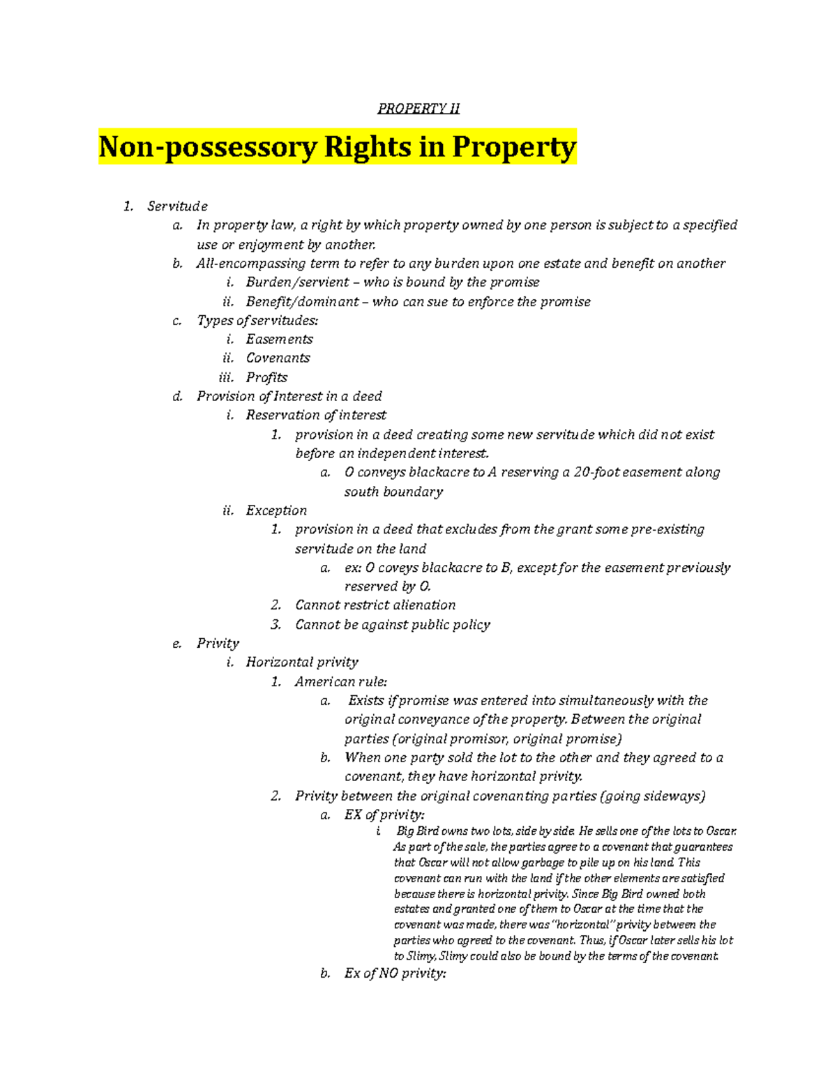 Property II only outline 2023 - PROPERTY II Non-possessory Rights in ...