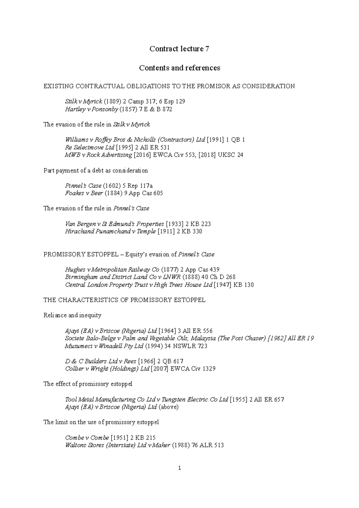 Lecture 07 Towards Promissory Estoppel 1 Contract Lecture 7