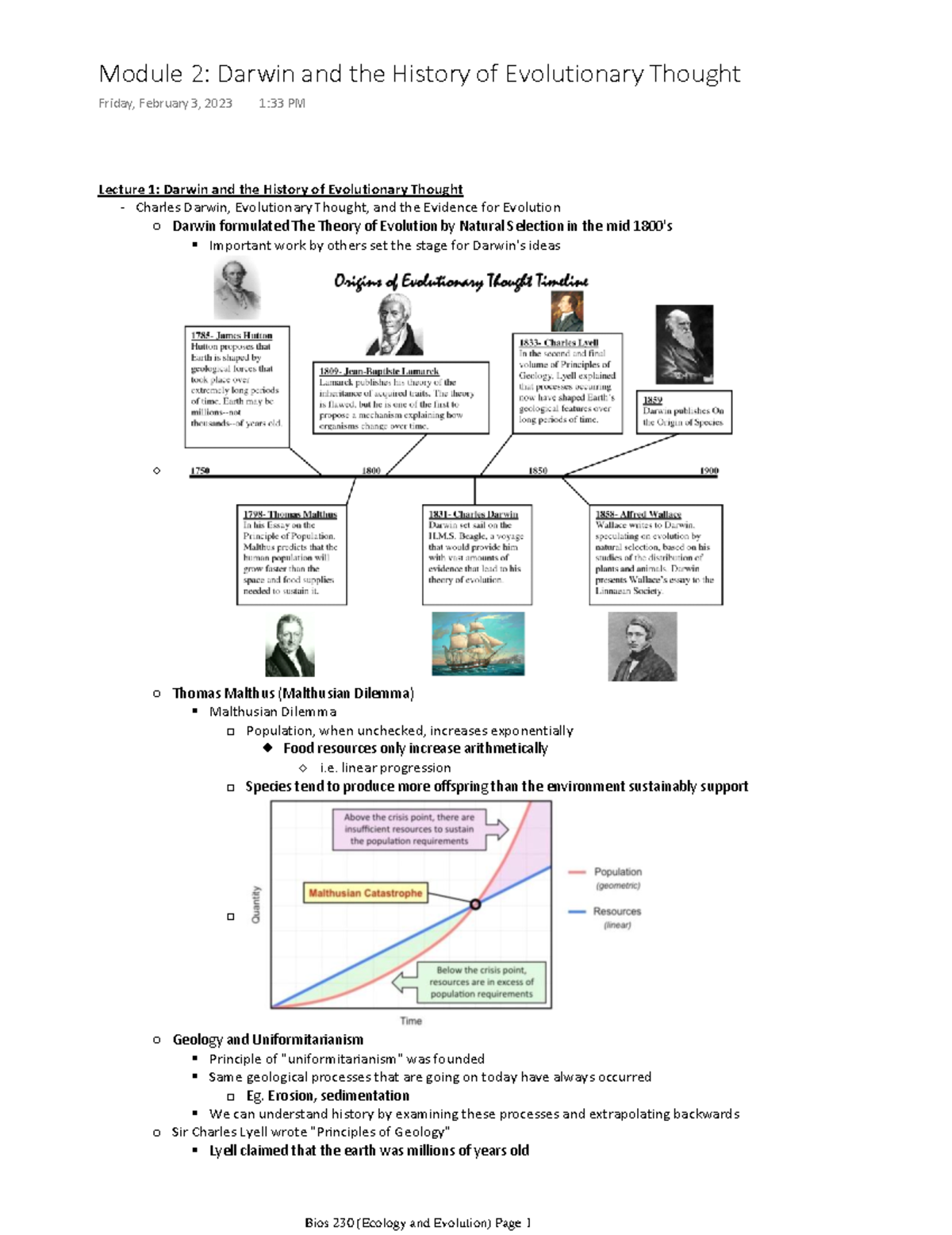 Bios 230 (Ecology and Evolution) Module 2 - Lecture 1: Darwin and the ...