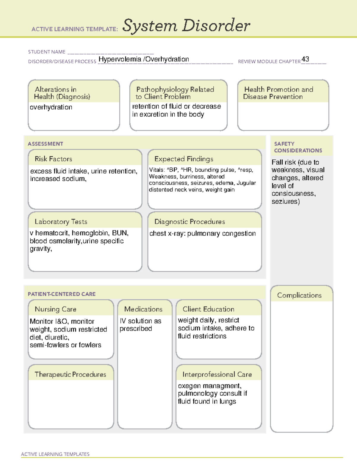 ATI's Active Learning Template on Hypervolemia - ACTIVE LEARNING ...